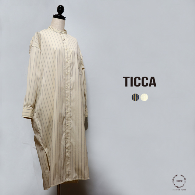 TICCA （ ティッカ ） ストレッチが効いてハリのある上品な生地感 ノーカラースクエアビッグロングシャツ-雑貨のお店　セレクト・ペンギン　本店